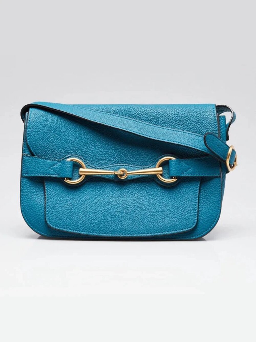 Gucci Teal Pebbled Calfskin Leather Bright Bit Shoulder Bag